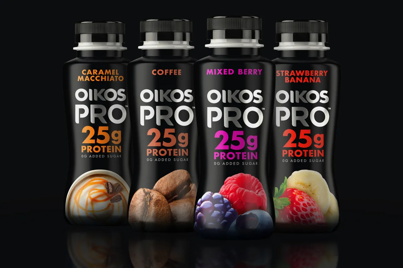 Bottles of Danone's Oikos Pro yogurt.