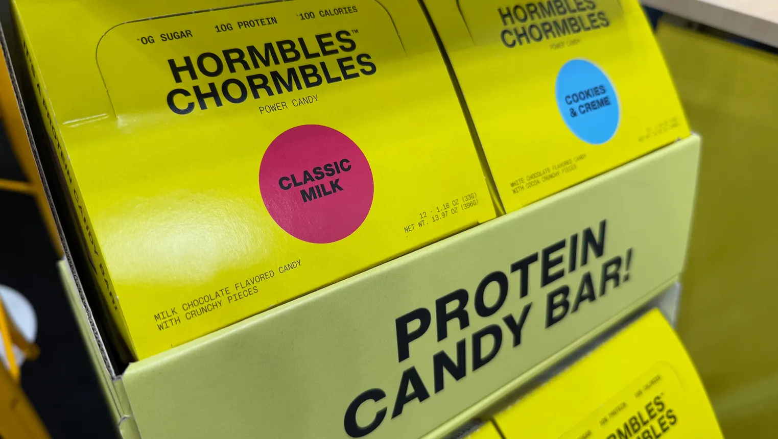 Packages of Hormbles Chormbles chocolate