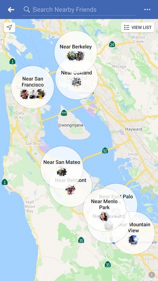 A screenshot of Facebook's friends map tool