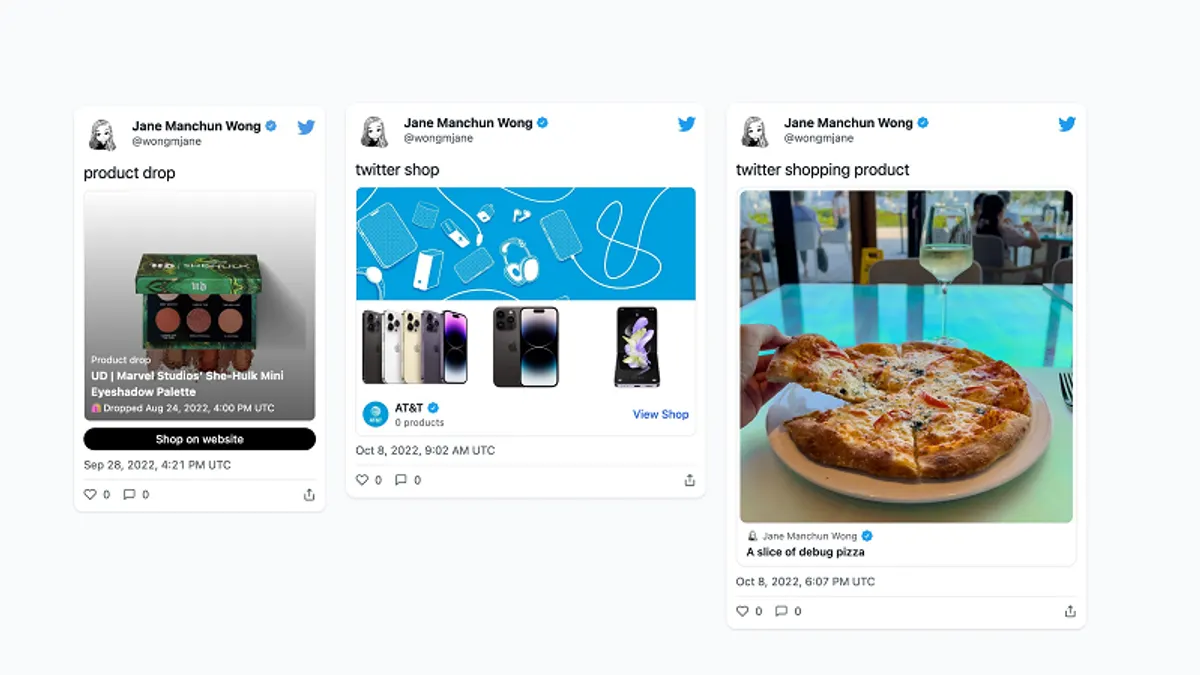 Twitter shopping cards