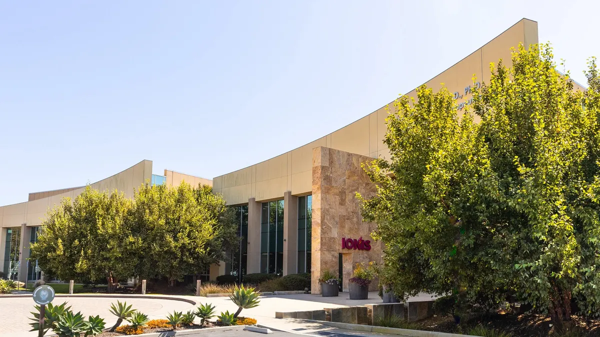 The exterior of Ionis Pharmaceuticals' headquarters in Carlsbad, California.