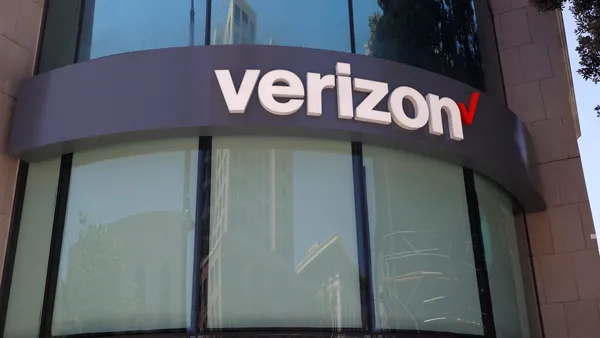 The signage on the exterior of a Verizon store.