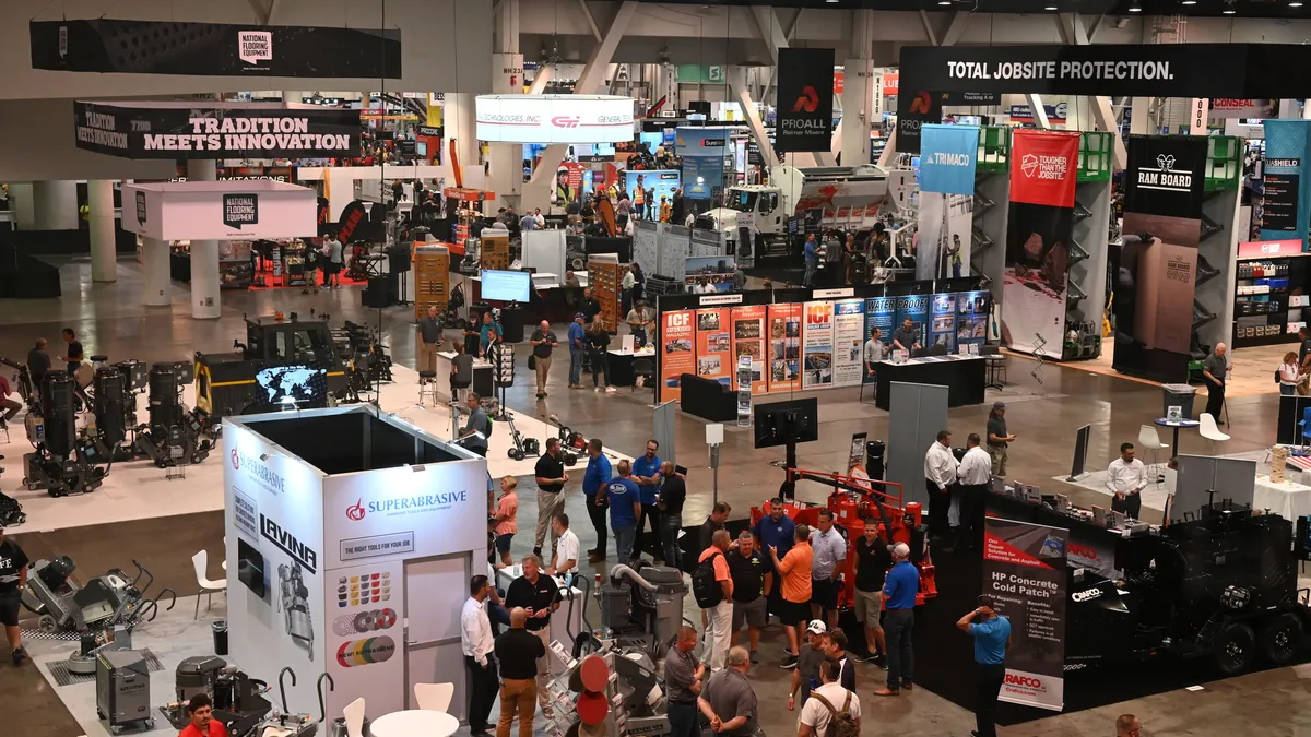 An exhibit hall from a previous World of Concrete conference showing products and vendors.