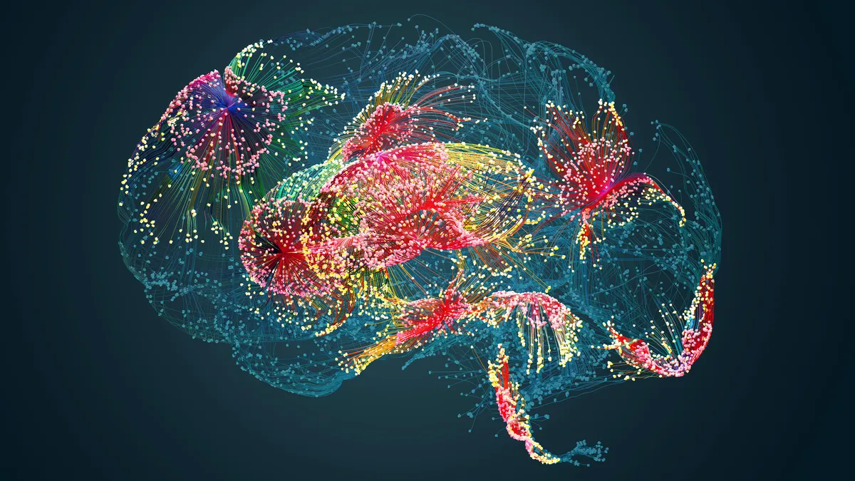 A conceptual illustration of neural activity in a brain.