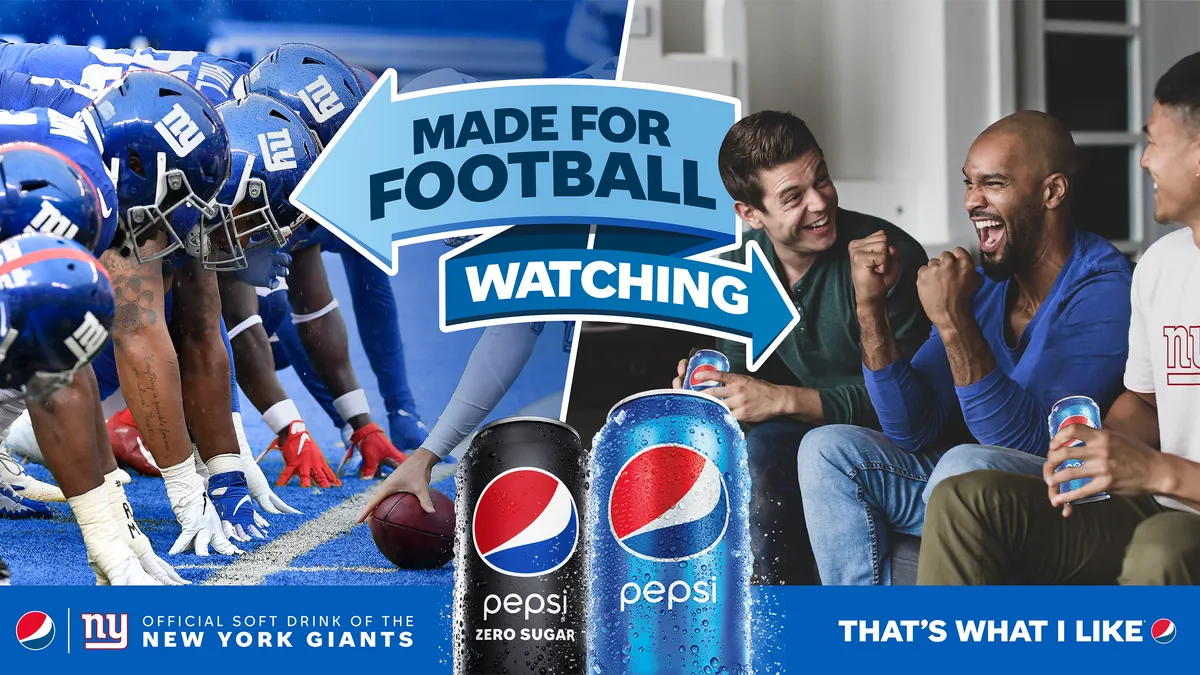 Still of Pepsi's 'Made for Football Watching' retrieved by Marketing Dive on Aug. 17, 2020