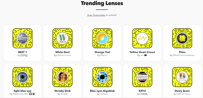 Snapchat top Lenses