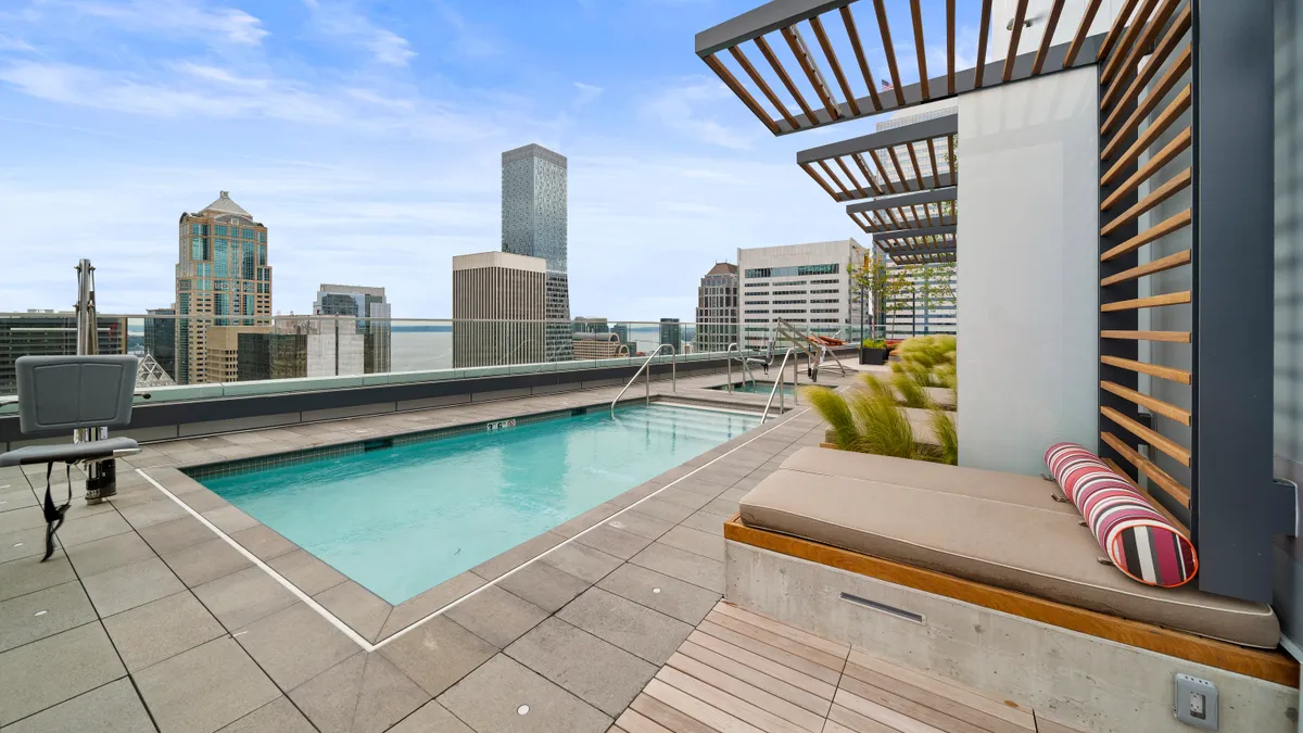 A rooftop swimming pool.