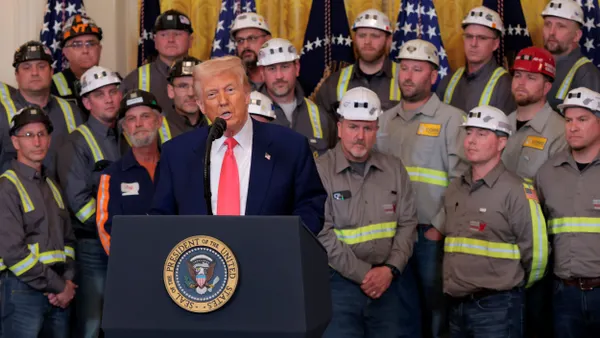 Donald Trump speaks with coal and energy workers