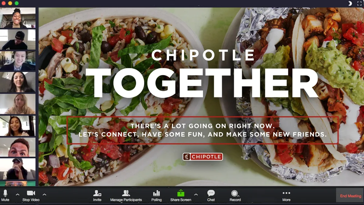 Chipotle tackles social distancing with virtual hangouts on Zoom