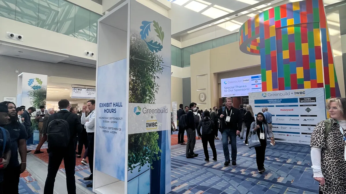 Greenbuild conference sign stands in the middle of the 2023 Greenbuild International Conference and Expo.