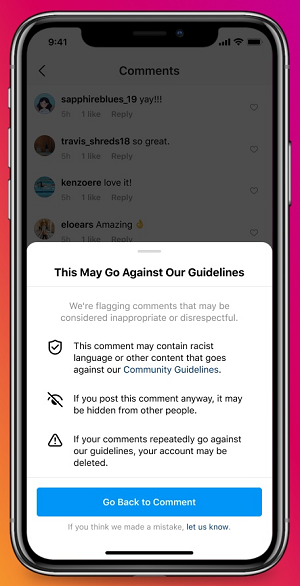 Instagram comment warning
