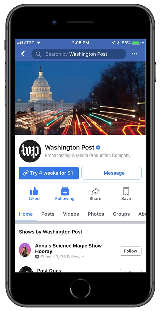 Facebook Instant Articles Page subscription button