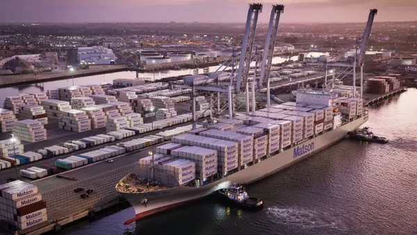 A Matson vessel docked at a Southern California port terminal.