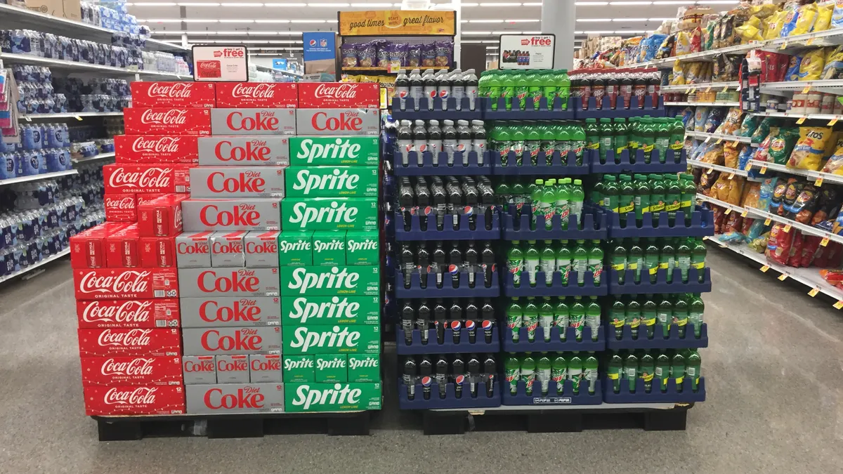 Soft drinks in grocery store