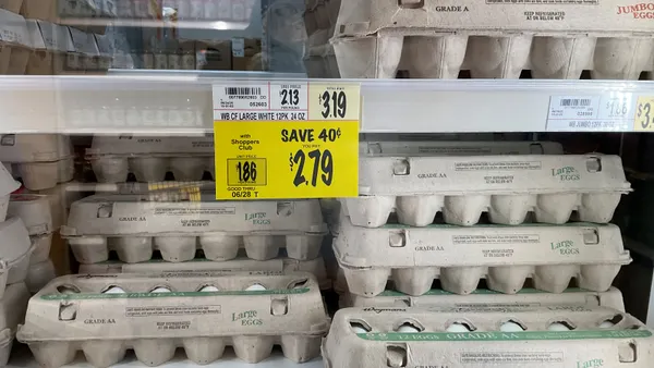 Eggs in cartons on a store shelf