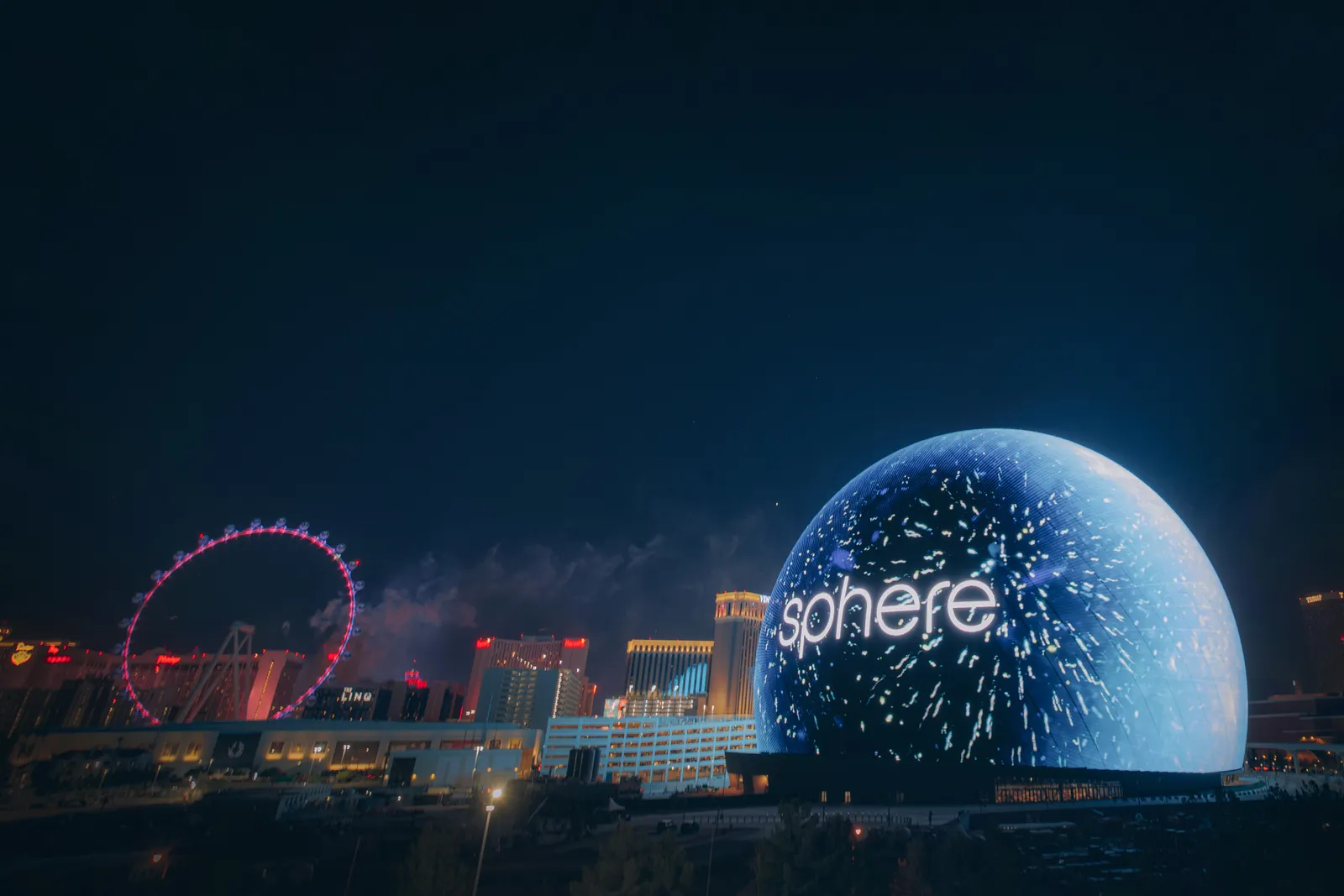 View of the Las Vegas skyline with the MSG Sphere