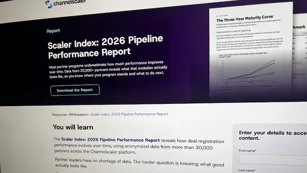 A computer screen show the landing page for the Channelscaler partner program benchmarking index.