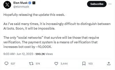 Elon Musk post