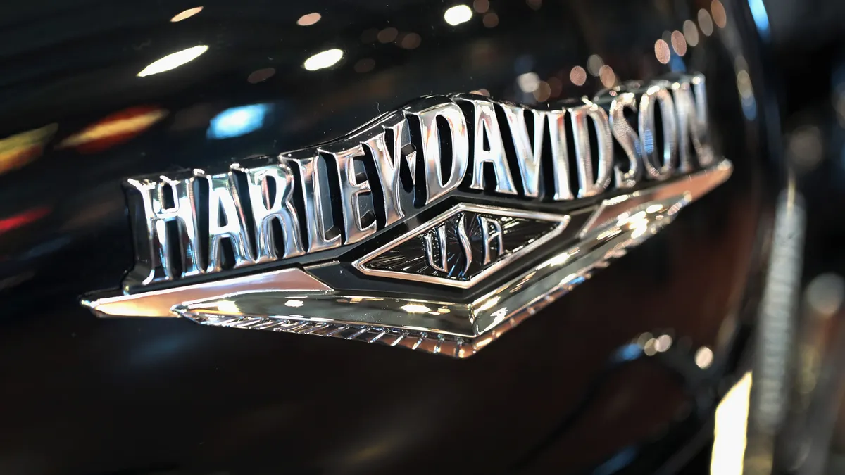 A close-up image of a Harley-Davidson motorcycle