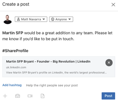 Share a profile on LinkedIn