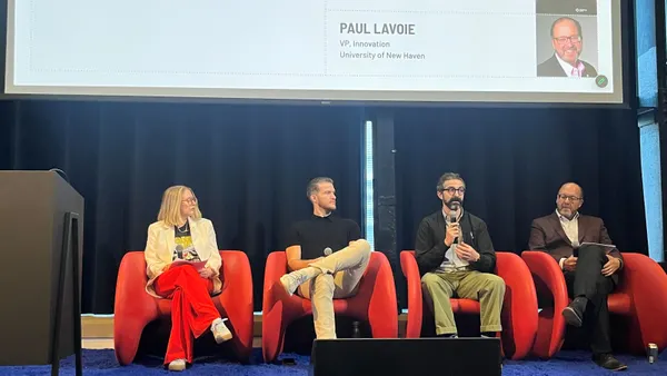 Left to right: Stacey Weismiller, president and CEO of the American Manufacturing Futures Institute, hosts a panel discussion at New York City's Tech Week with Zach Thomkinson of Standard Bots, Michael Perry of Persona AI, and Paul Lavoie of the University of New Haven.