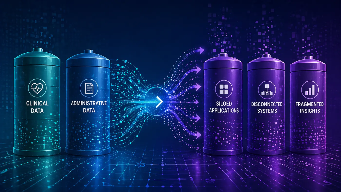Digital illustration of connected healthcare data systems.