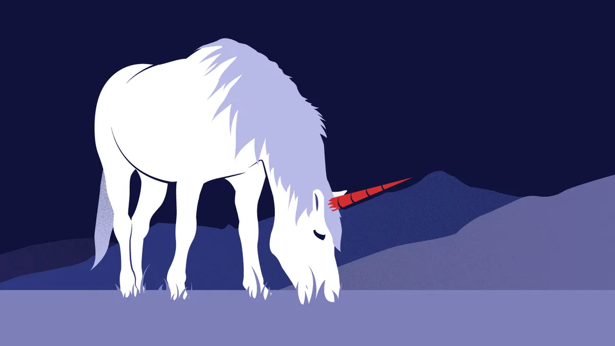 An illustration of a unicorn grazing.