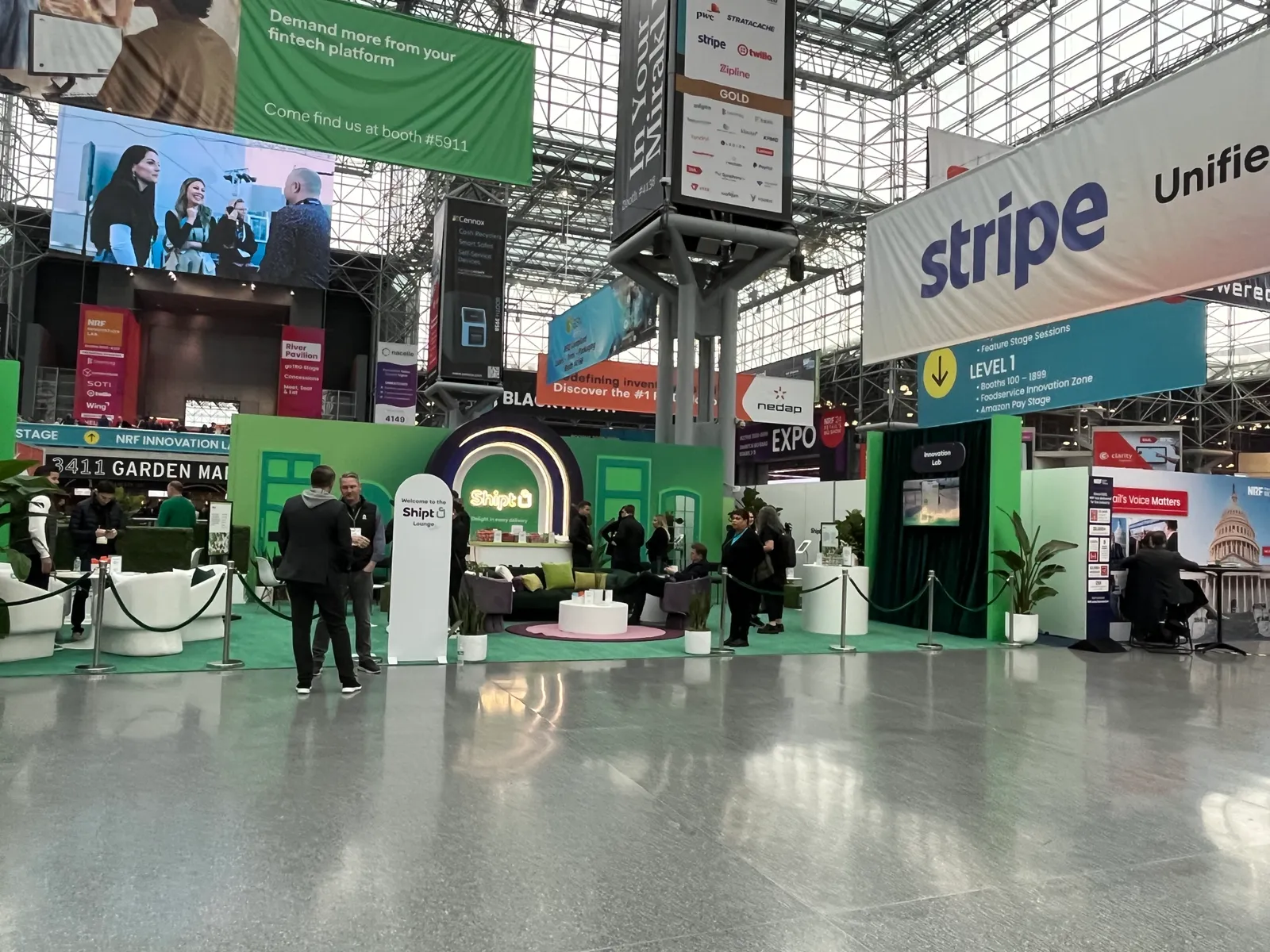 A company&#x27;s booth at a conference.