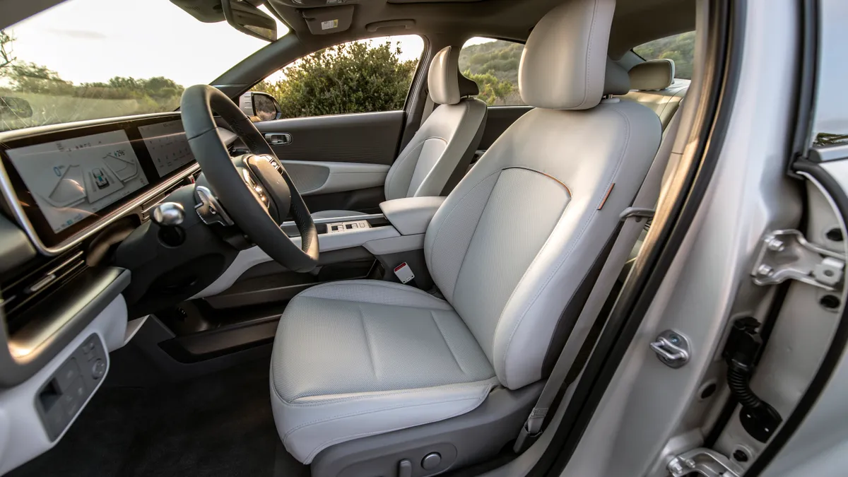 The gray interior of a Hyundai vehicle.