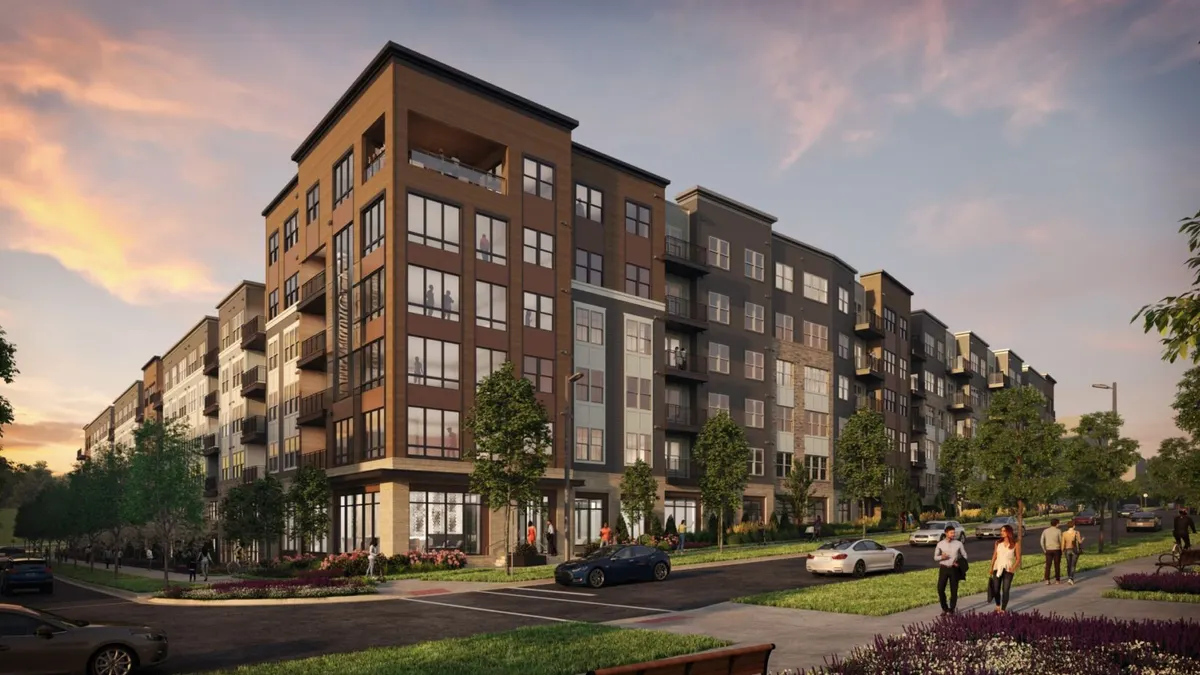 A rendering of an apartment building.