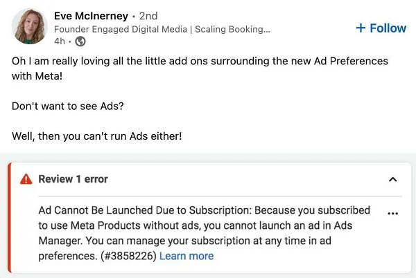 Meta ads not allowed