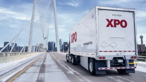 XPO back of truck crossing bridge