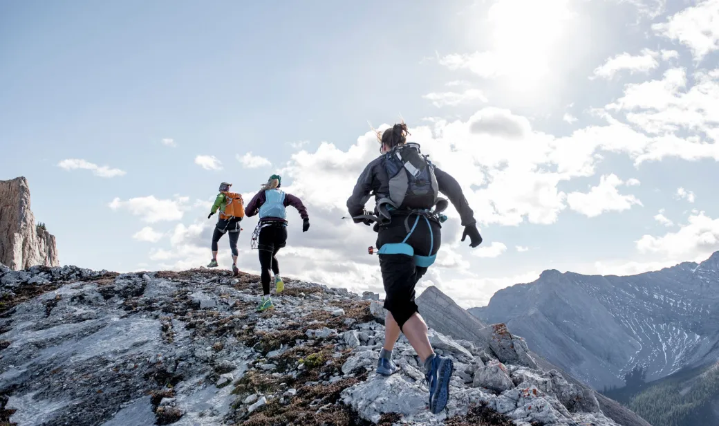 three people hiking