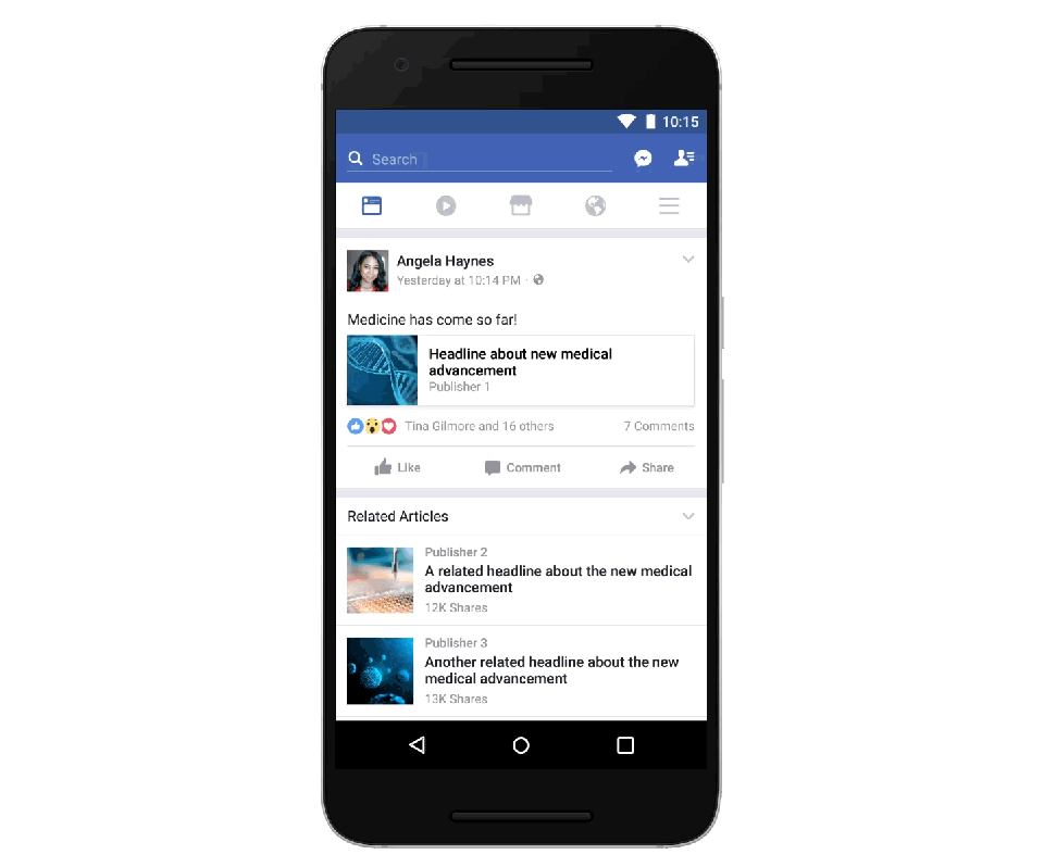 Facebook contextual links on news posts [GIF]