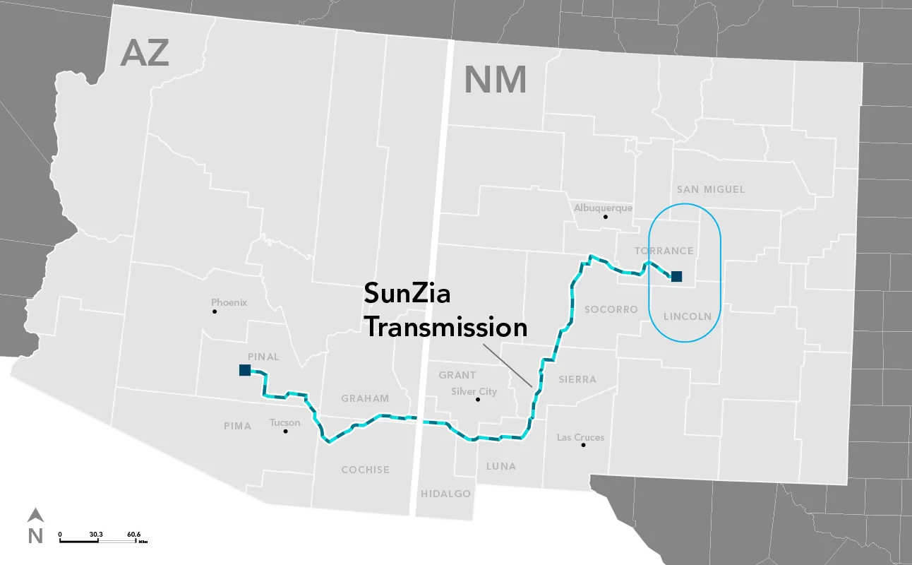 A map of the SunZia transmission project