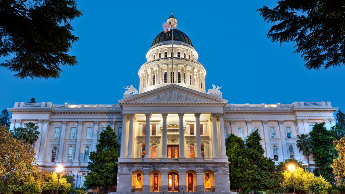 The California State Capitol building at dusk.