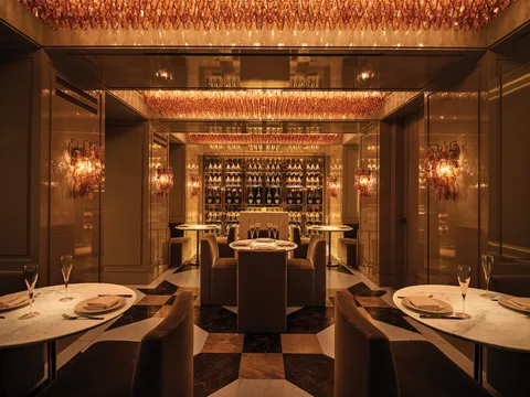 The inside of the RH Champagne & Caviar Bar in New York City.