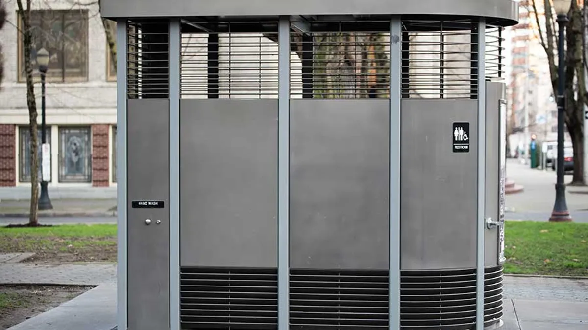 An installed Portland Loo public toilet. Philadelphia plans to install six Portland Loos starting this fall.