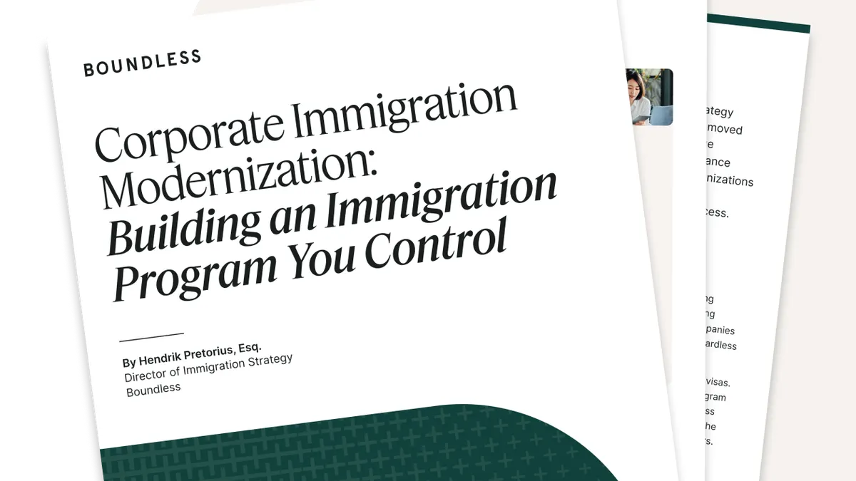 A document titled "Corporate Immigration Modernization: Building an Immigration Program You Control"