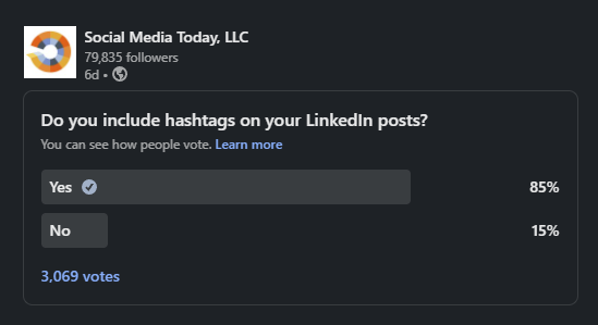 LinkedIn poll - hashtags on posts