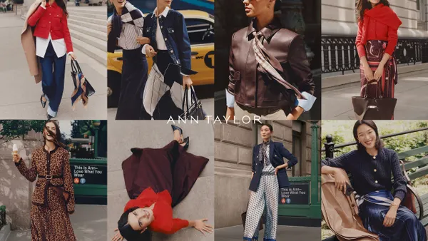 A photo collage shows rows of models wearing different fall looks from the retailer Ann Taylor