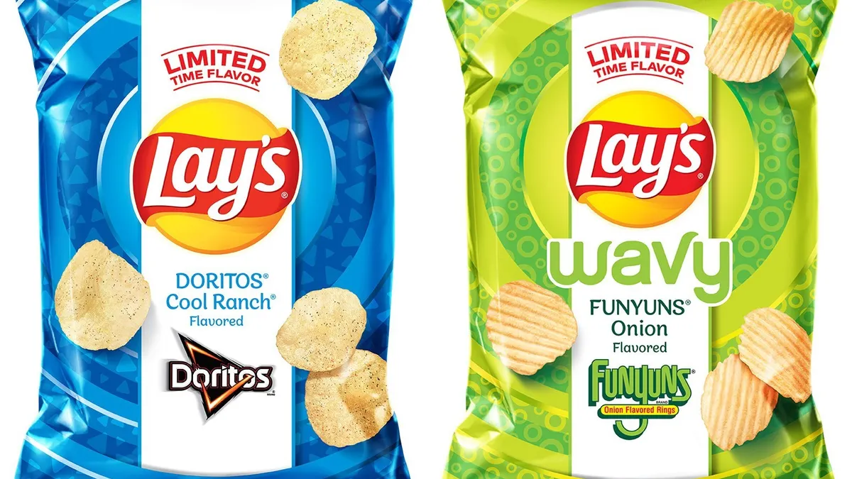 Lay's Flavor Swap potato chips, with the flavors of Cool Ranch Doritos and Funyuns, hit shelves in July 2021.