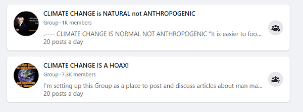 Climate change groups on Facebook