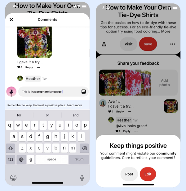 Pinterest comment moderation tools