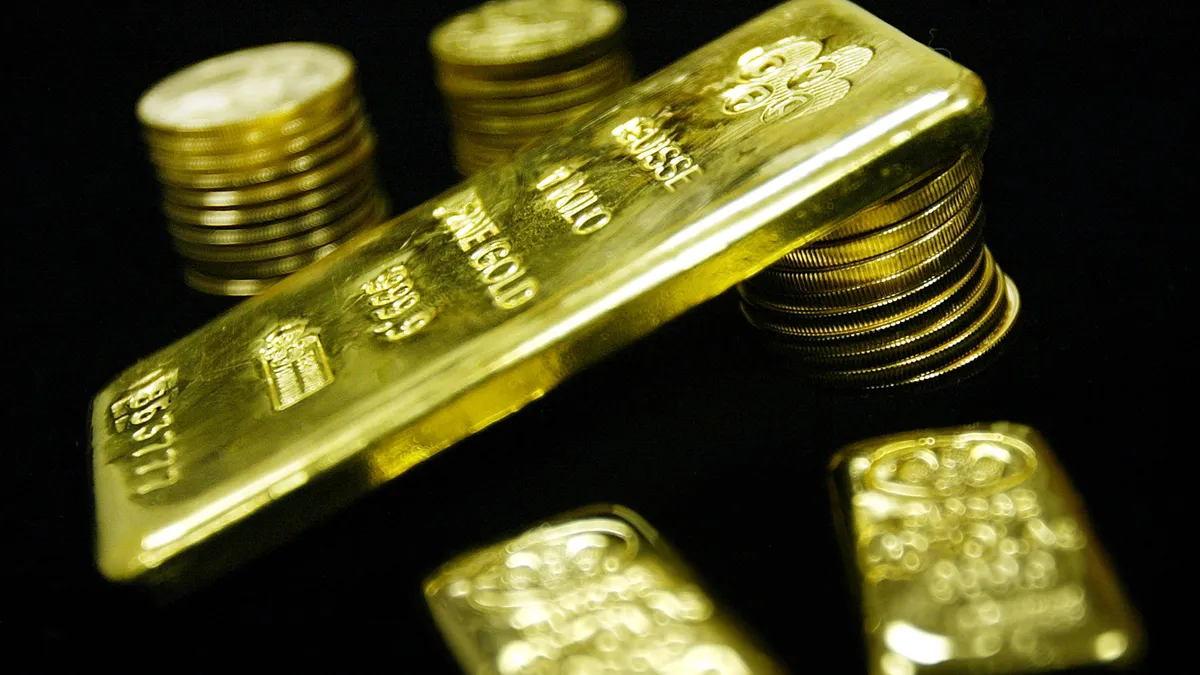 Gold bars and coins.