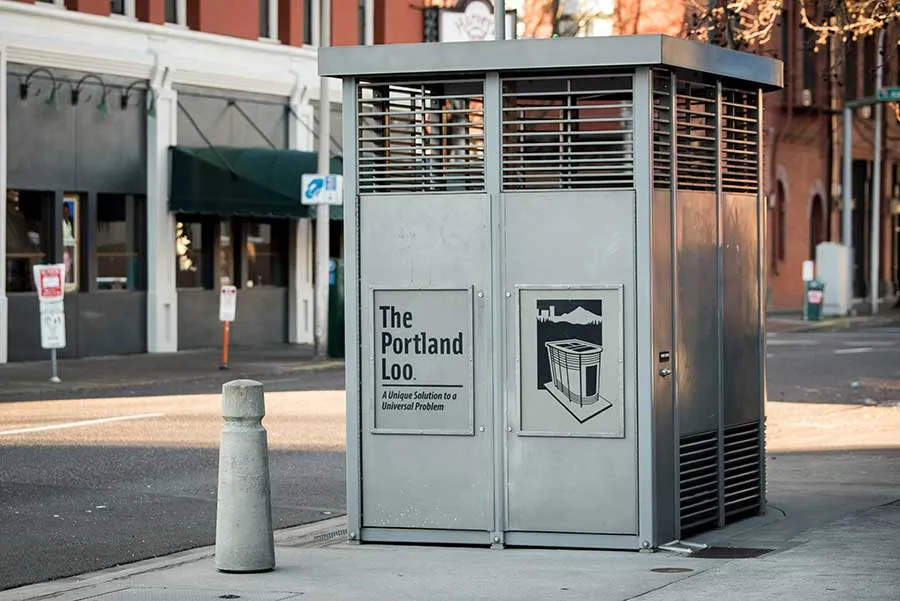 An installed Portland Loo public toilet.