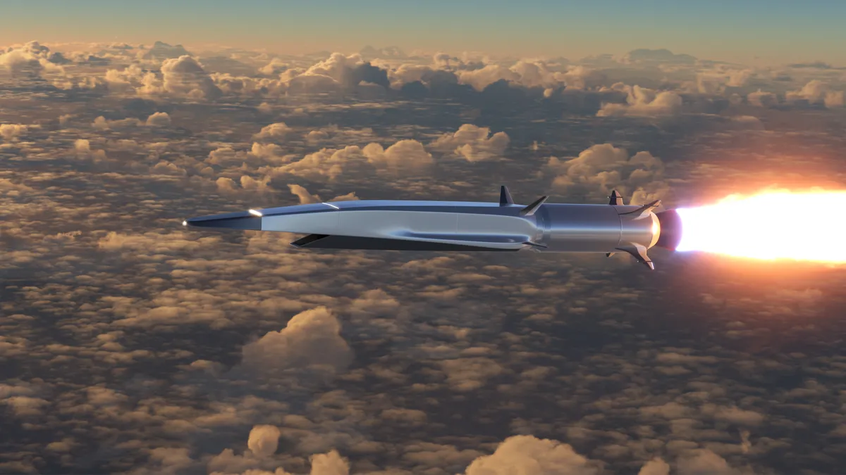 A hypersonic missile above the clouds.