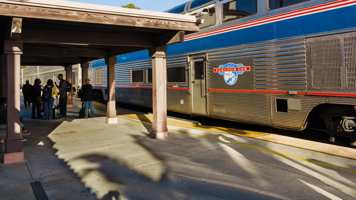 Amtrak train at station.