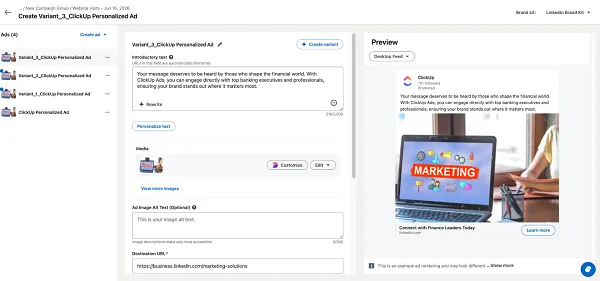LinkedIn ad variants