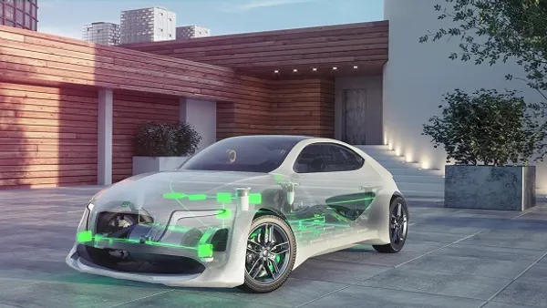A rendering highlighting the core components of a software-based vehicle in bright green.